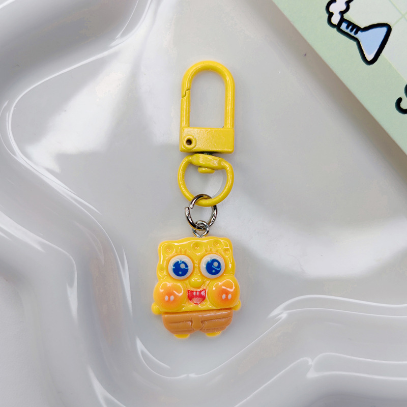 Door Buckle D01 Cute Spongebob Patrick Star Keychain Cute Cartoon Resin Pendant Girl School Bag Accessories
