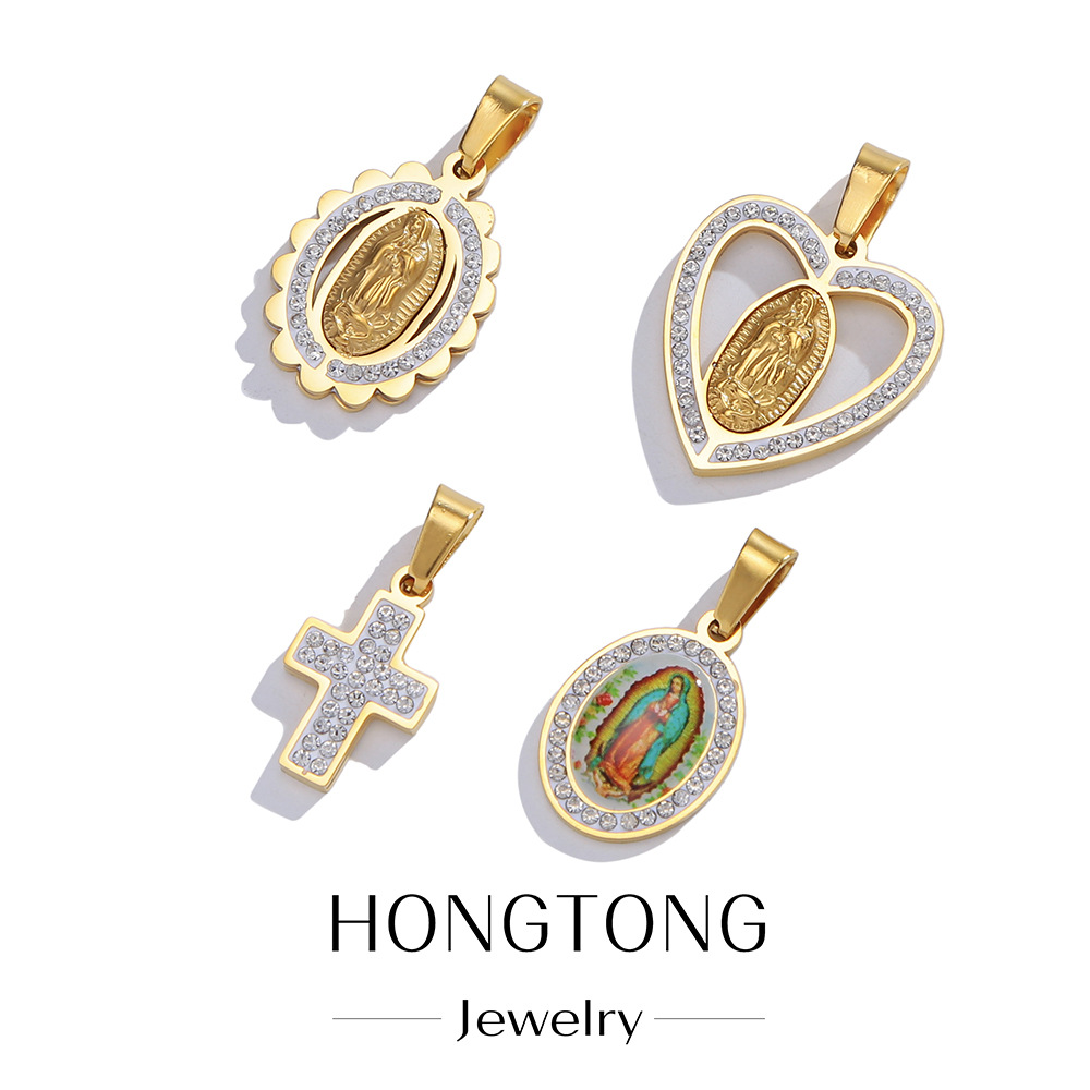 Artículos de venta caliente transfronterizos europeos y americanos, colgante pequeño de la Virgen María con forma de cruz y corazón hueco de AliExpress, adorno colgante para bricolaje.