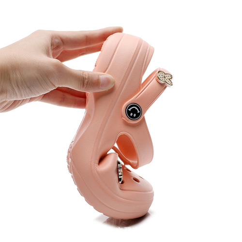 Hole Shoes Women's Summer Thick Sole Garden Shoes Flat Non-Slip Pregnant Outdoor Water-Resistant Cap Toe Casual Beach Shoes