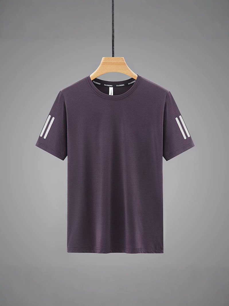 Men's T-Shirt Short-Sleeved Summer Elastic Round Neck Solid Color