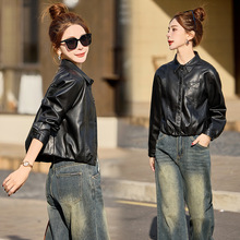 海宁真皮皮衣女士短款2025新款春秋修身翻领夹克绵羊皮小个子外套