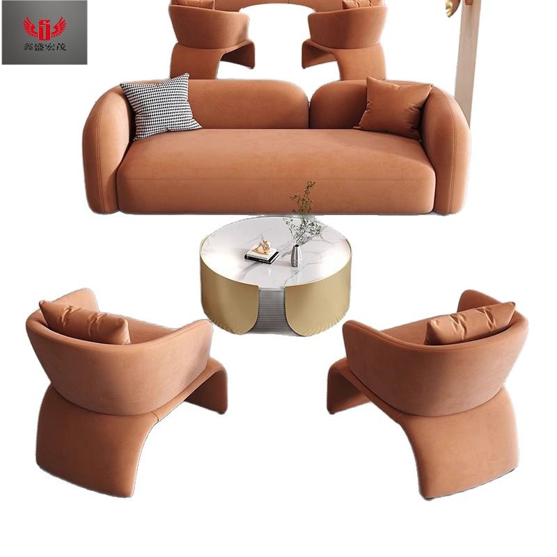 Oficina de ventas de estilo crema nórdico Negociación del vestíbulo del hotel Diseñador de alto diseño sofá redondo de arco alto combinado