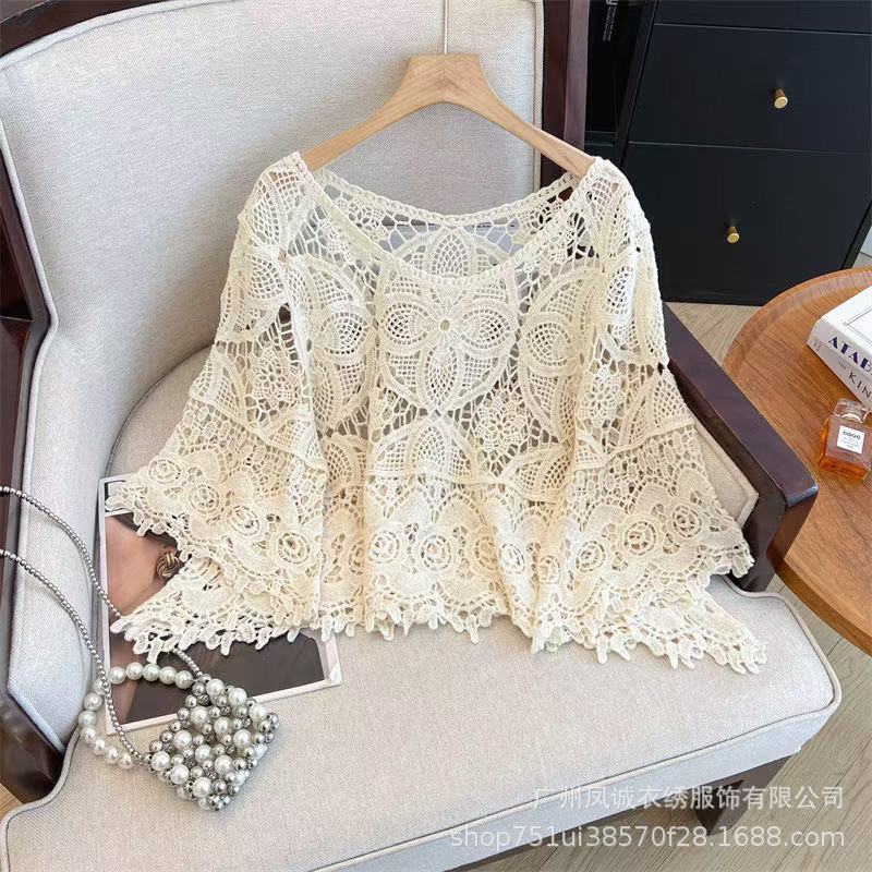 High-End Hollow Bell-Sleeved Sweater for Women in Summer, Beautiful, Gentle and Slimming Top, Trendy