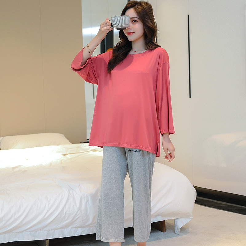 pregnant woman Home Furnishings Spring and summer leisure time Socket Long sleeve pajamas Western style Two suit modal Large Easy