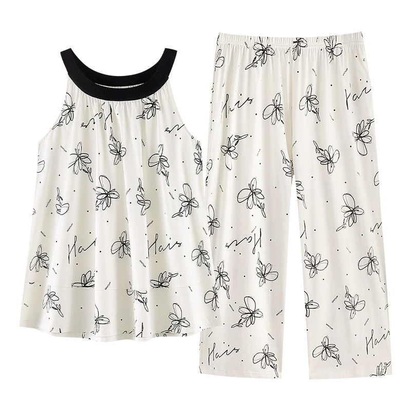 Antibacterial cotton summer vest sleevless, thin pijama, set
