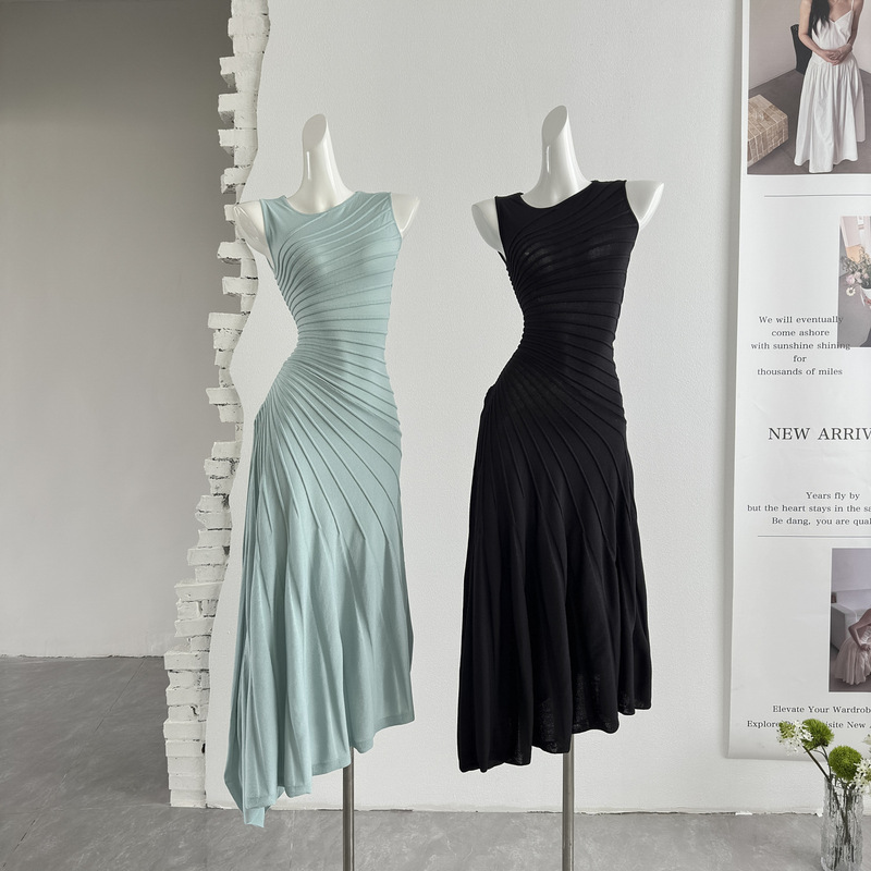 "Xinxing" Gallery Exhibition-Style French-Style Sleeveless Long Dress for Women, Summer Outing Vacation Knit Irregular Dress "Xinxing" Gallery Exhibition-Style French-Style Sleeveless Long Dress for Women, Summer Outing Vacation Knit Irregular Dress