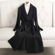2021新款西装领气质双面羊毛大衣女中长款修身型纯色黑色毛呢外套