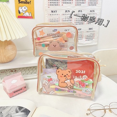 originality Cartoon Pencil bag transparent capacity Stationery bags lovely Hearts Pencil Bag ins Wind stationery box