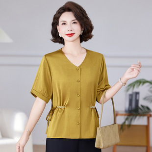 Mom's Summer Short-Sleeved Shirt Tops 2025 New Summer Style Middle-Aged and Elderly Women's Fashionable and Noble Chiffon Shirt