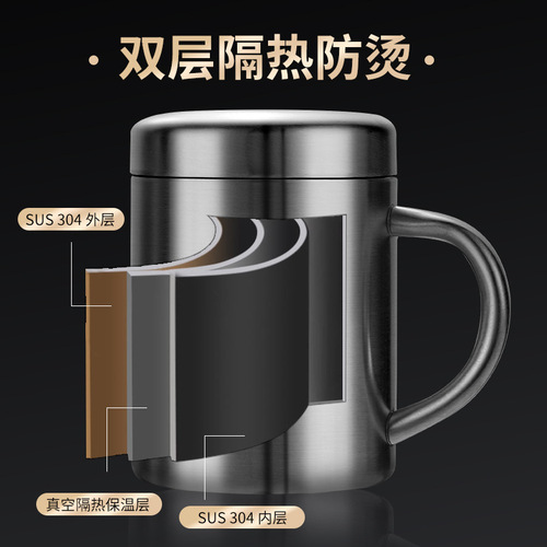 304 Stainless Steel Double-Layer Insulated Mug with Lid for Children, Cross-Border Coffee Cup for Wholesale, Logo Printing Available