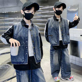 童装男童牛仔两件套春秋装牛仔套装2024新款中大童春秋款男孩帅气