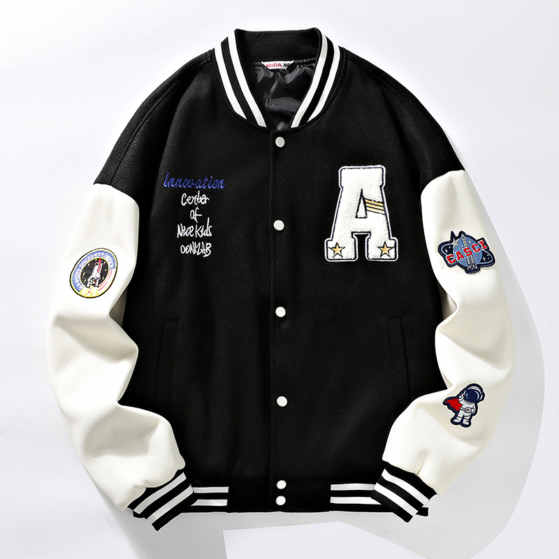 Chaqueta de béisbol de hombre primavera y otoño casual collar de béisbol de color sólido chaqueta bordada de tendencia grande chaqueta de hombre
