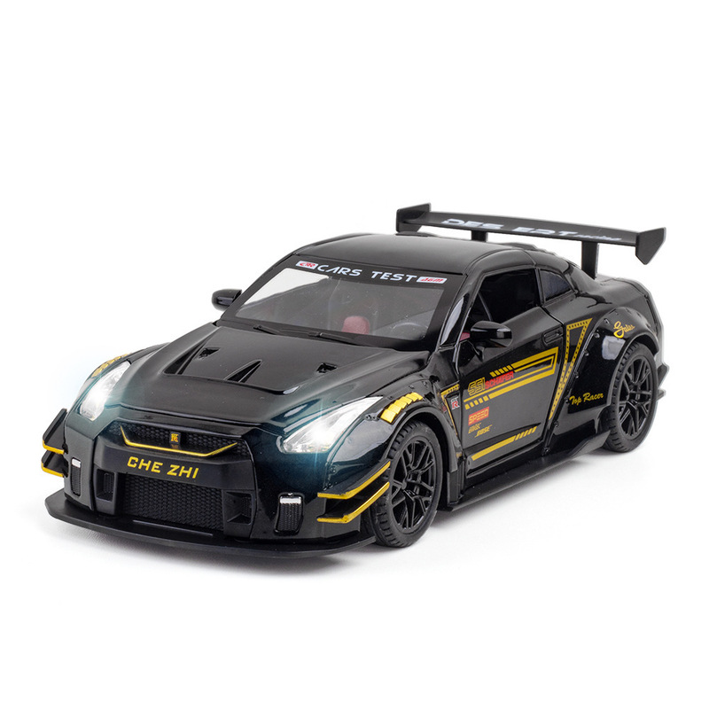 Car to 1:24 Nissan GTR sound and light pull back sports car children's toy simulation alloy car model collection ornaments