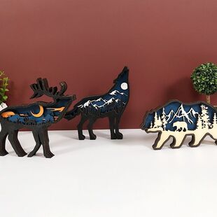 Cross-Border Wooden Crafts Creative Home Christmas Carved Elk Decoration Desktop Forest Animal Wooden Ornaments