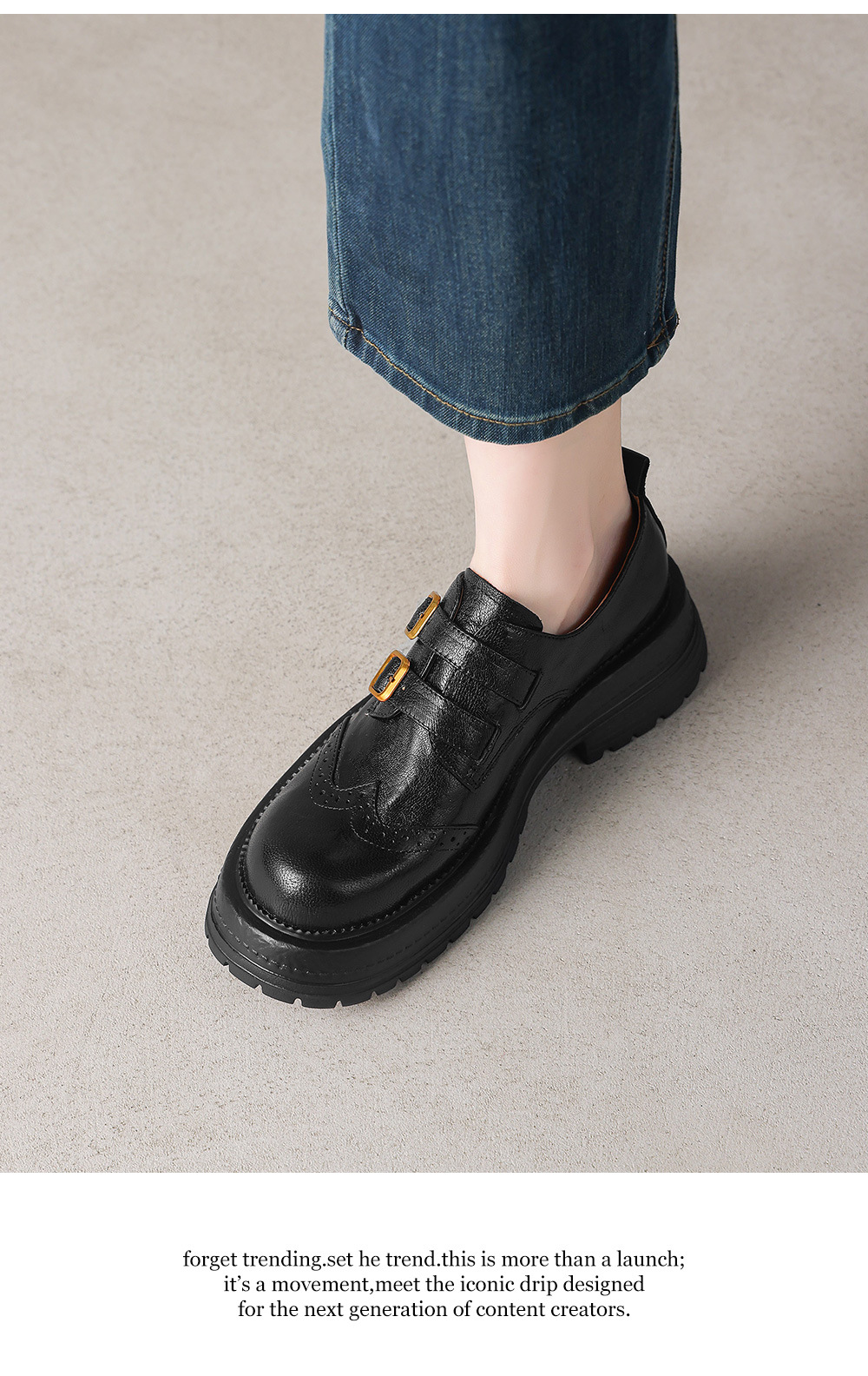 Giày loafer nữ đế dày mũi tròn gót vuông ổn định, khóa thắt lưng kép — màu nâu chi tiết 20