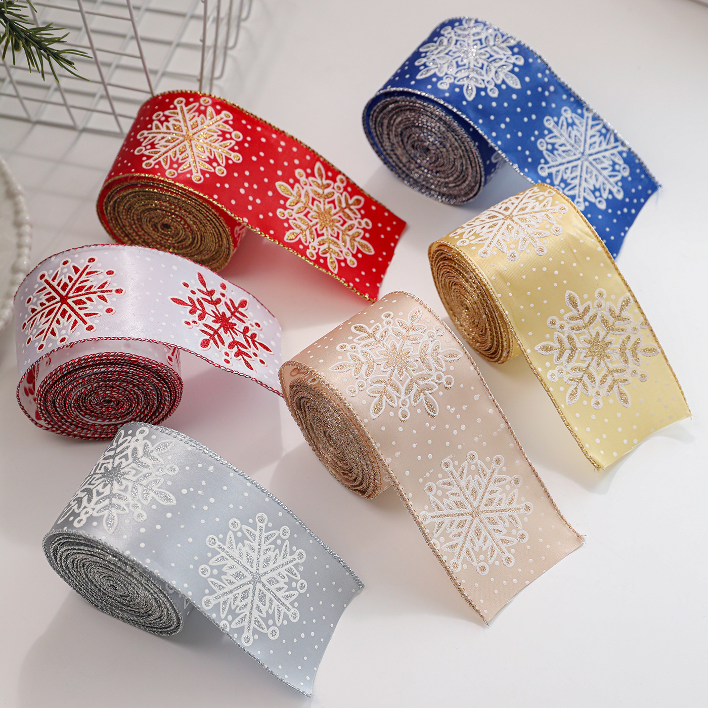 Nuevo copo de nieve de Navidad caja de regalo arco trillado cinta de fiestas decoración cinta cinta