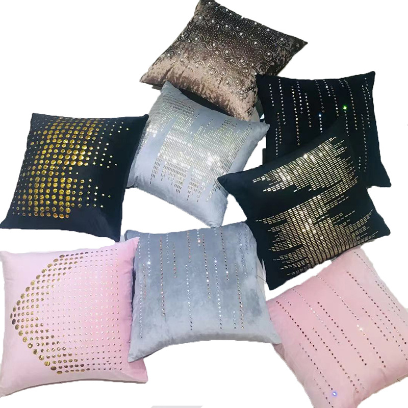 Patch Pillowcase Nail bead summer Ice-cold Velvet Sample room automobile sofa Cushion cover Excluding