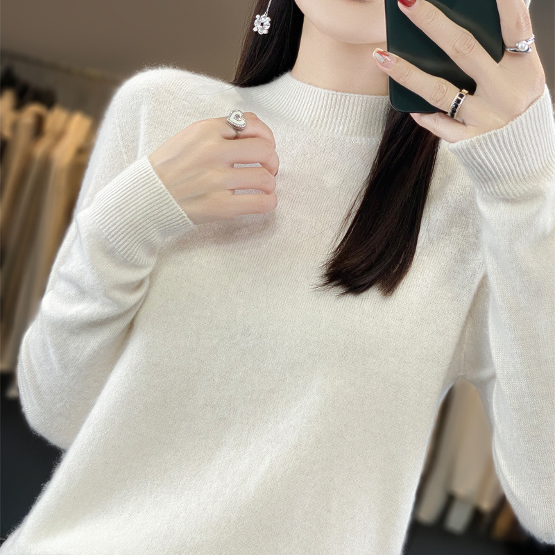 One-Line Ready-To-Wear Half Turtleneck Cardigan Women's Sweater Pullover Loose Bottoming Shirt Autumn and Winter New Knitwear One-Line Ready-To-Wear Half Turtleneck Cardigan Women's Sweater Pullover Loose Bottoming Shirt Autumn and Winter New Knitwear