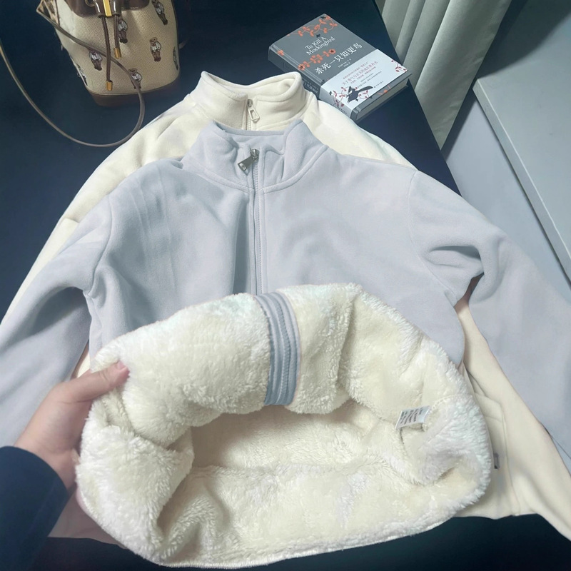 Fleece-Lined and Thickened Polar Fleece Sweatshirt Jacket for Women, 2026 New Autumn and Winter down Jacket with Stand Collar and Lamb Wool Lining