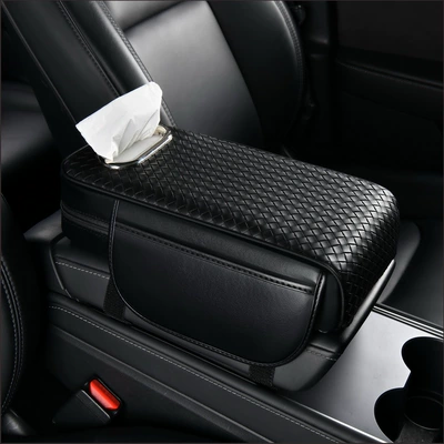Car Armrest Box Pad, Tissue Box, Central Storage Bag, Storage Specifically for Leather Car Seats, In-Car Storage (Armrest box pad) - black