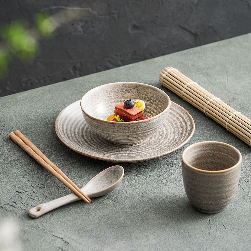 Kiln change Brown plate Bowl set household ceramic tableware hotel restaurant light luxury high-end table decoration four-piece set