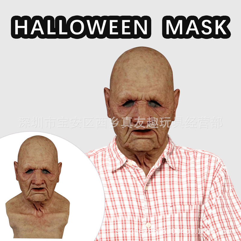Cross-Border Old Man's Headgear, Old Lady's Face Headgear, Wig, Elderly Mask, Halloween Imitation Human Latex Mask in Stock Cross-Border Old Man's Headgear, Old Lady's Face Headgear, Wig, Elderly Mask, Halloween Imitation Human Latex Mask in Stock