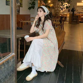 多巴胺彩色针织女夏季新款度假风设计感叠穿开叉长裙子女式针织衫