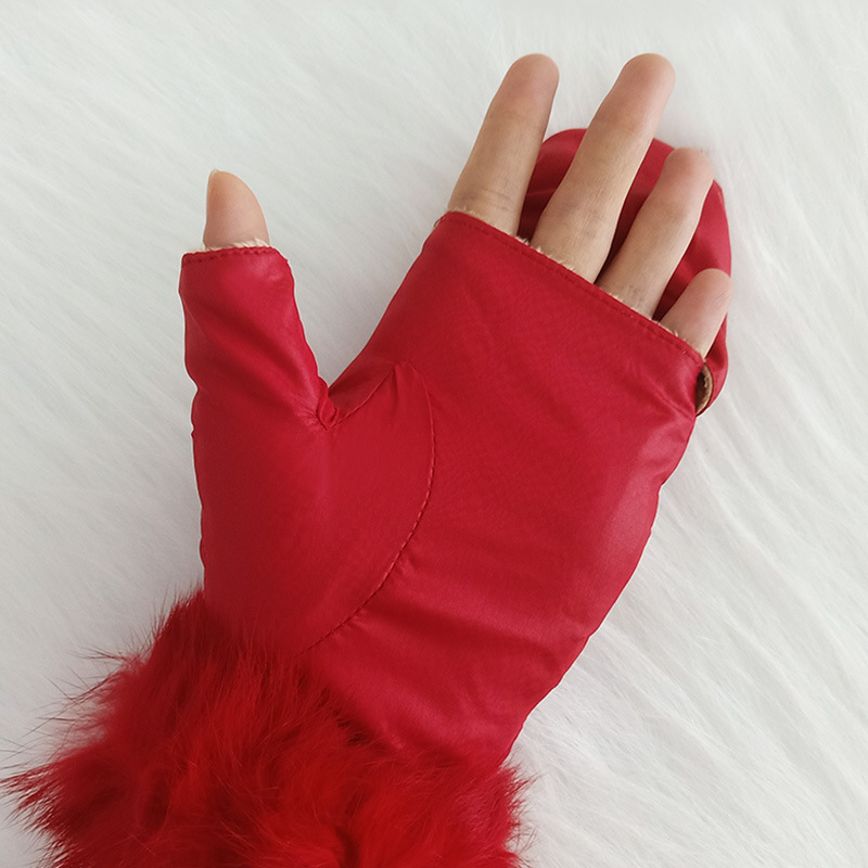 特价包邮羽绒布翻盖加绒保暖手套女秋冬季双层露大指闷指现货手套