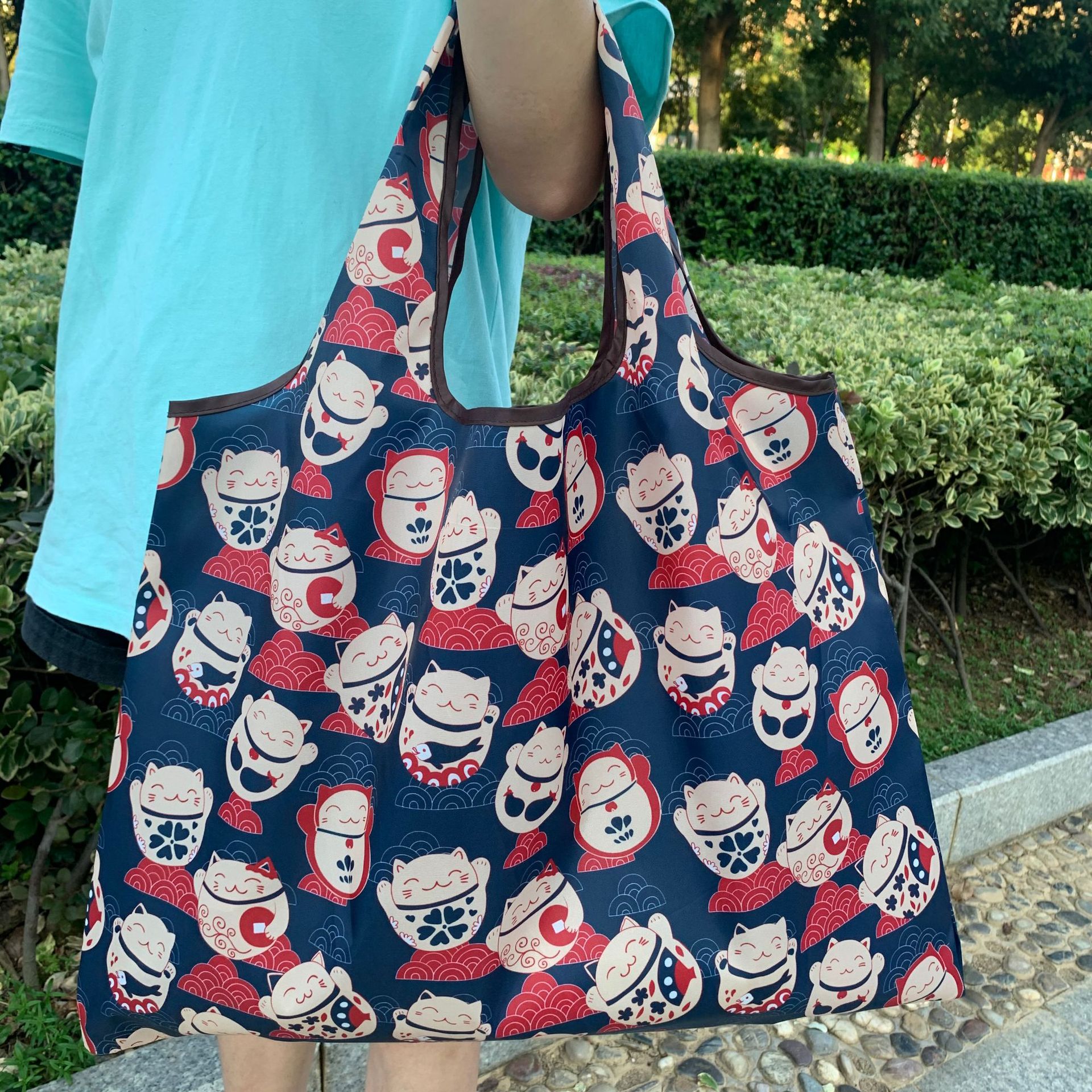 Bolsa de compras plegable de la protección del medio ambiente del paño de Oxford bolsa de almacenamiento portátil bolsa de supermercado grande bolsa de dibujos animados japonés