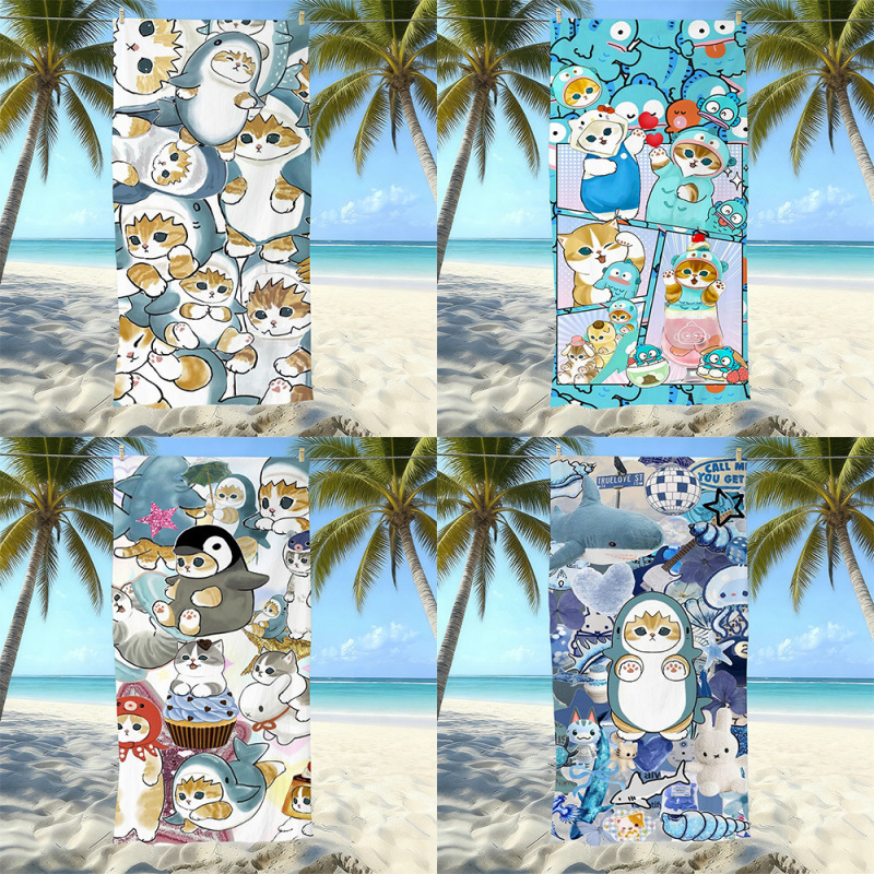 Cross-Border Best-Selling Mofusand Cat-Themed Microfiber Sand-Free Beach Towel Direct Sales