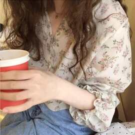 碎花雪纺衫女夏季薄款外套夏天法式衬衫设计感小众宽松长袖上衣潮