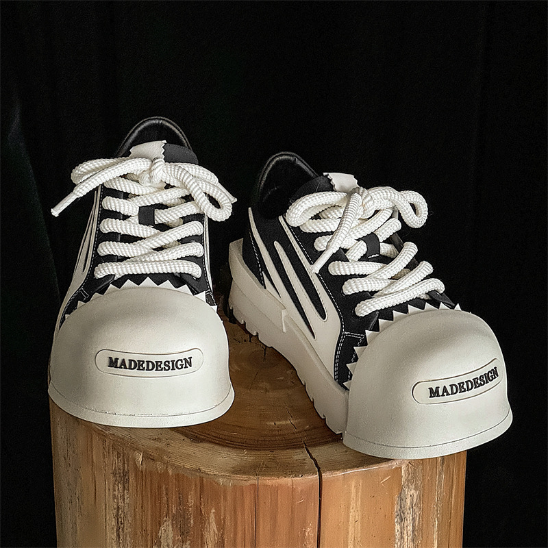 アメリカ式の大きい頭のパンの靴の男性の小さい大衆の高い街のカップルの金のカジュアルな板の靴の厚い底は高くなって口を開けて卵の殻の靴を笑います。