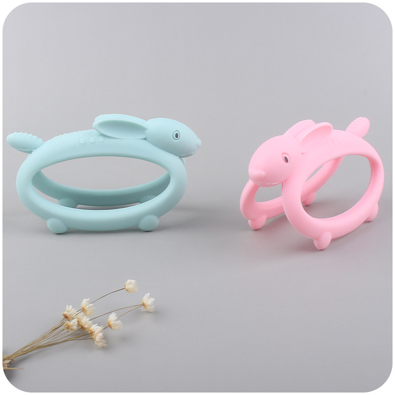 Nuevo bebé de dibujos animados animal mordedor creativo bebé de silicona conejo mordedura gel molar juguete AliExpress