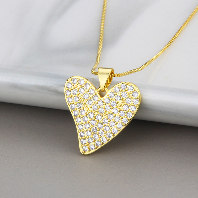 Heart Pattern Fashion Simple Full Diamond Love Zirconium Copper Pendant Necklace