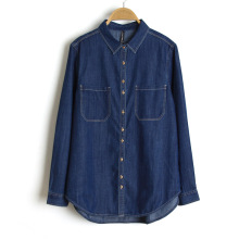 8193#25秋季新款 棉+COOLMAX休闲衬衫 宽松长袖中长牛仔衬衣女