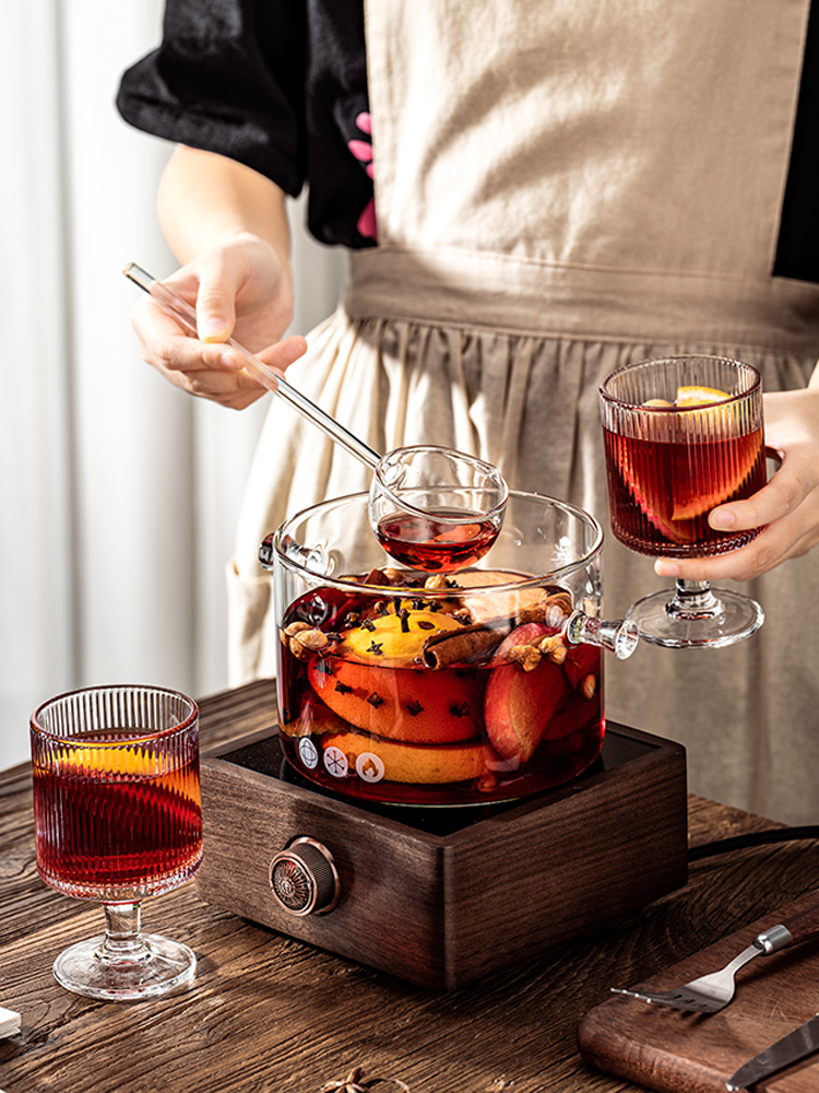 Red wine boiling utensil and pot set, suitable for open flame, high-temperature resistant, high borosilicate glass, for hot wine and tea cups