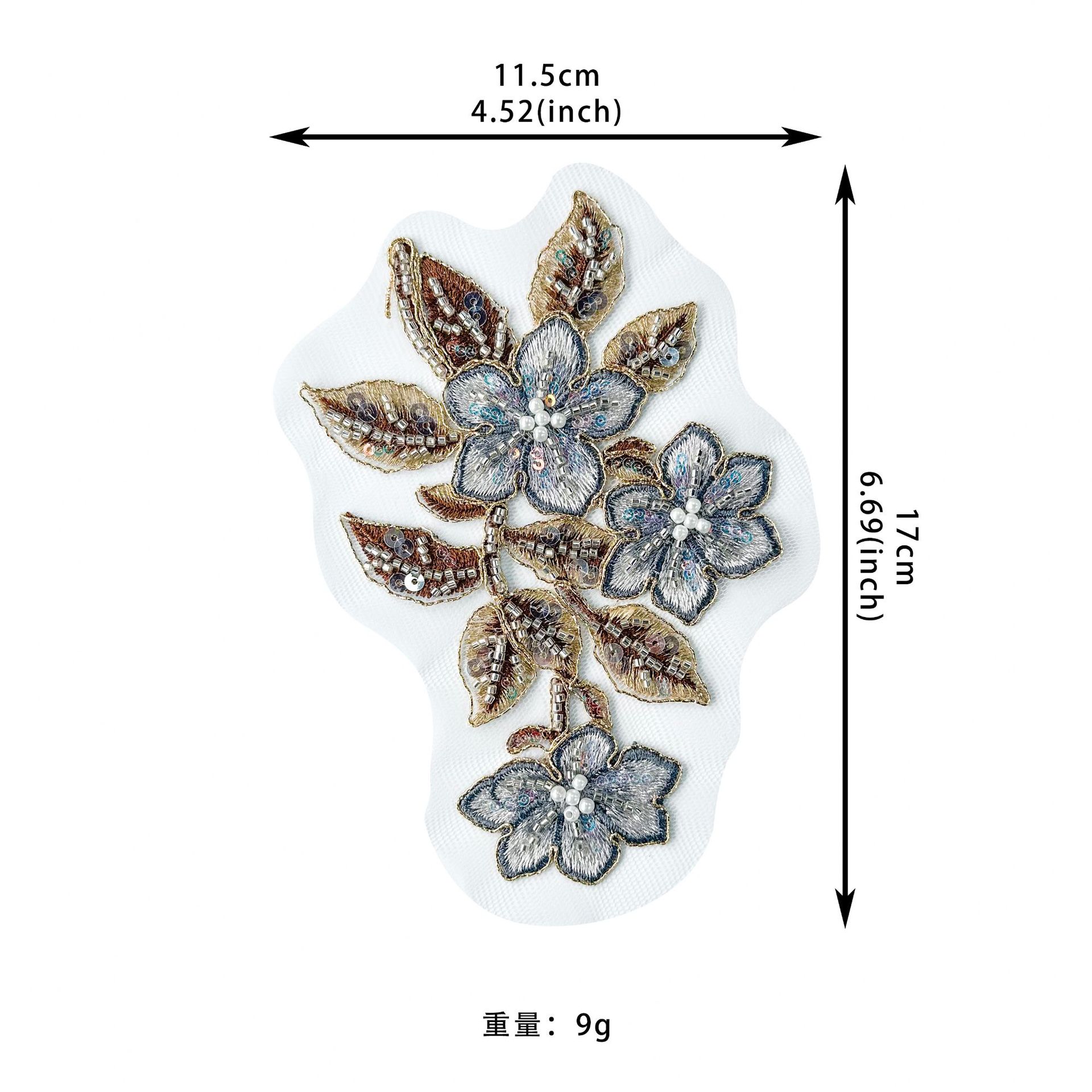 Cuentas de encaje hechas a mano parche bordado azul-púrpura / rojo marrón / gris-verde cuentas de clavos de flores de tres colores accesorios decorativos DIY image 6