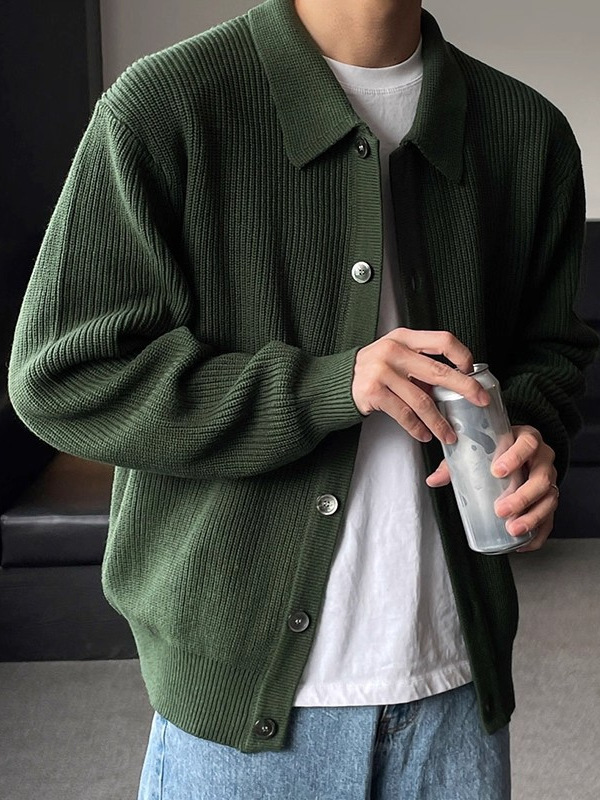 开衫男针织衫春秋季薄款潮牌痞帅百搭外套高级感休闲时尚翻领毛衣|undefined