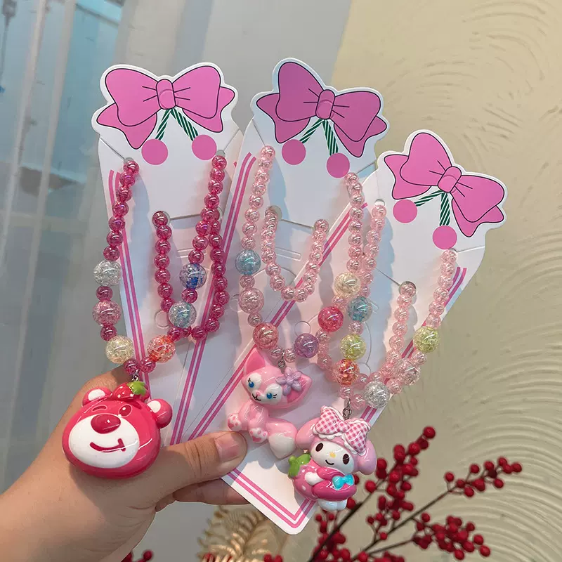 新款珍珠卡通水果项链可爱儿童发光首饰项链手工串珠彩色圆珠链