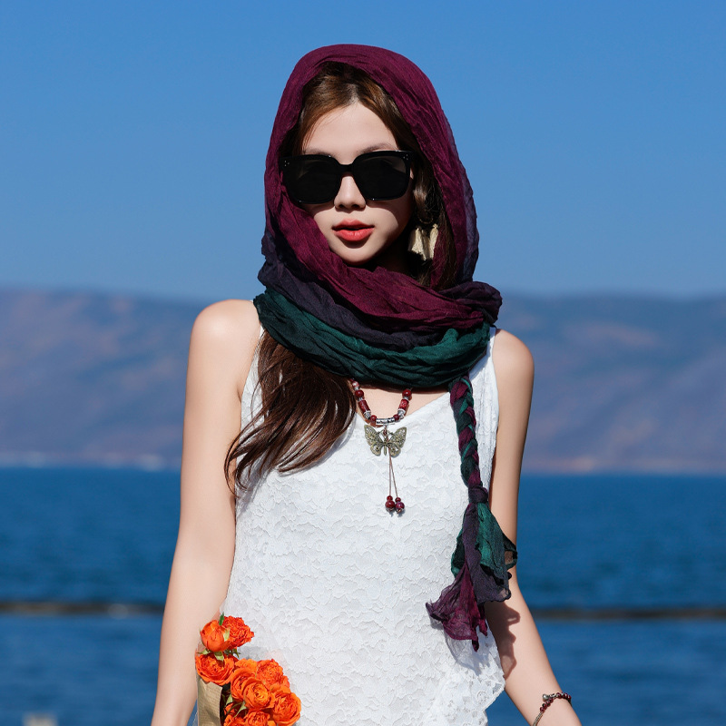 Chal para mujer, verano de moda, nuevo estilo, chal de giro pequeño, bufanda, toalla de seda con protección solar teñida personalizada, pañuelo en la cabeza, bufanda
