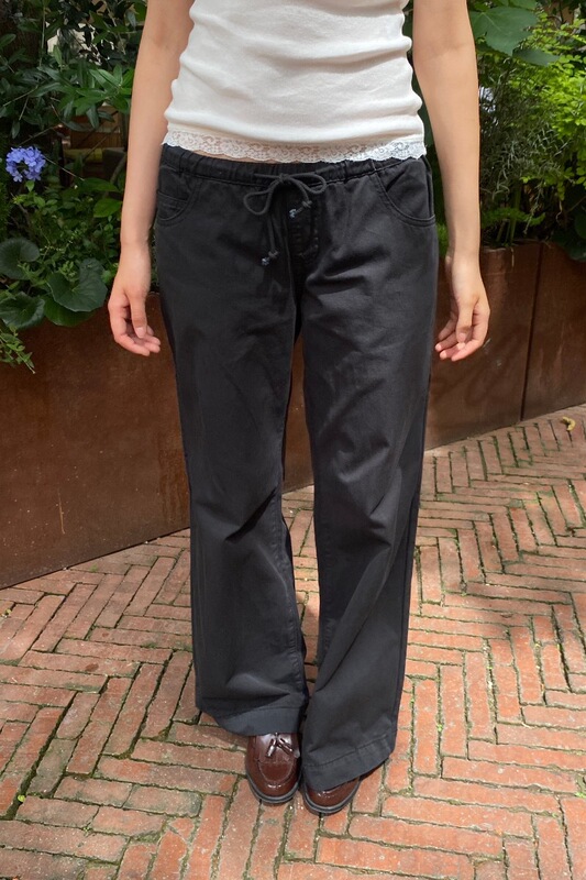 Bm Style American Black Casual Pants with Drawstring, Straight Loose Fit, Bm Spicy Girl Low-Waist Cargo Pants Long Pants