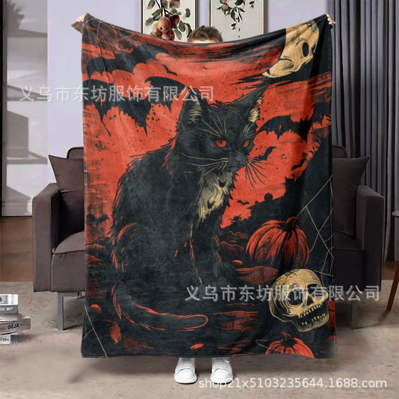 Хэллоуин череп черный кот с принтом фланелевое одеяло универсальное для всех сезонов