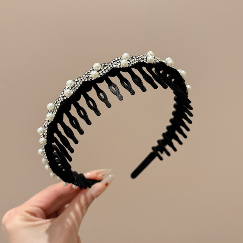 Diámetro flash Louis princesa de París, banda de cabello para la mujer no estrangulada, banda de cabello para lavar la cara, cabeza de cabeza alta con dientes antideslizantes, toque de cabello para el cabello