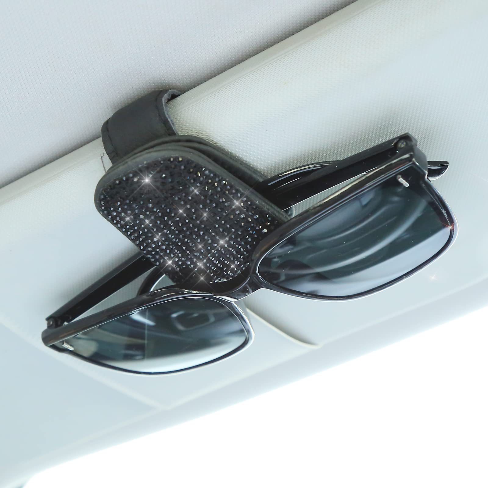 Car diamond-encrusted glasses clip, car-mounted rhinestone eyeglass holder, in-car glasses frame with diamonds, car-use full-diamond bill holder