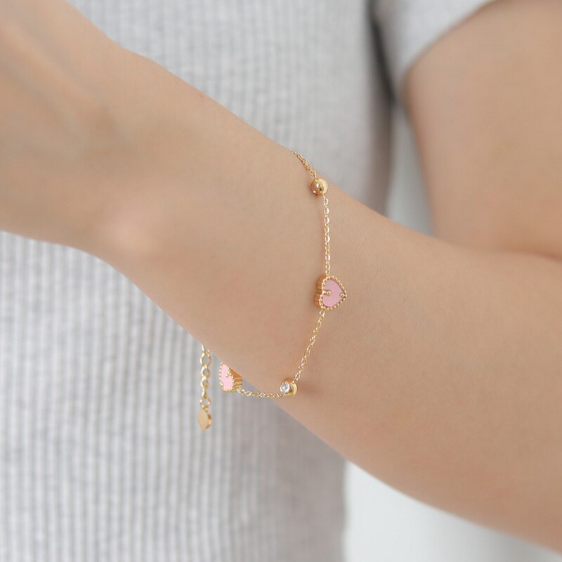 European and American Style Mini Double-Sided Heart Titanium Steel Bracelet for Women, Ins-Style Heart-Shaped Niche Design, Light Luxury Peach Heart Hand Jewelry