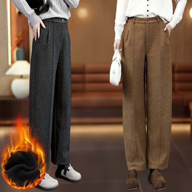 2854 High-End Sheep Wool Fleece-Lined Warm Casual Pants 2025 Winter Fashion Superman Scimitar Pants Sheep Wool Women's Pants