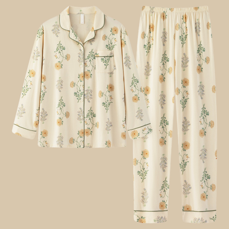 Nuevo algodón madres pijamas mujeres de otoño primavera y otoño de manga larga tamaño grande delgado se puede usar fuera conjunto de ropa de casa