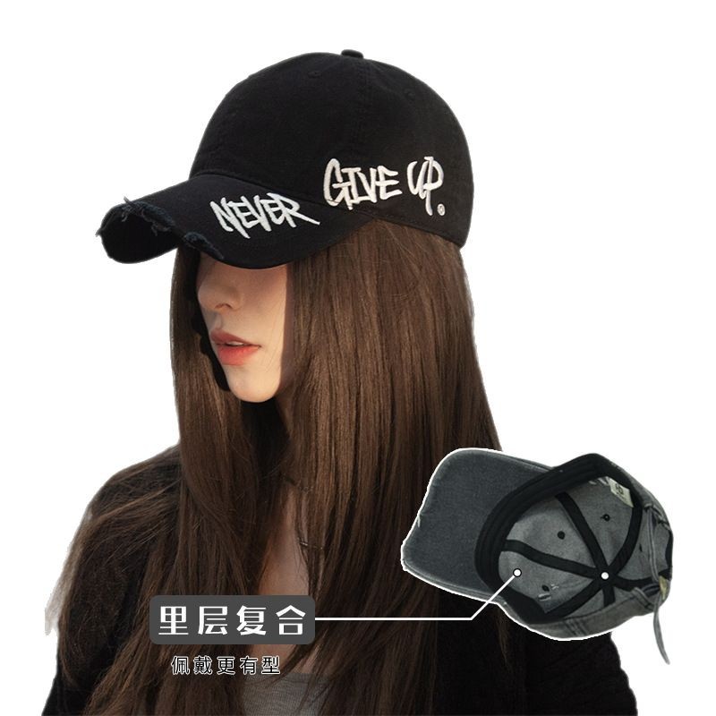 Retro americano lavado con agua para hacer viejos agujeros gorras de béisbol de verano mujeres letras de sombrero bordadas versátiles muestran cara gorras de lengua de pato