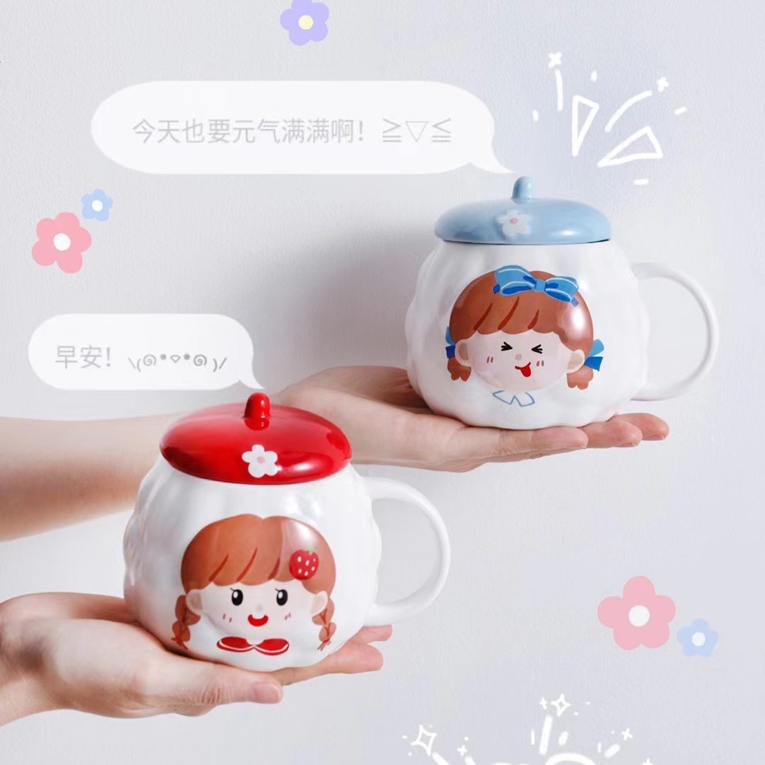 Personalidad creativa estilo japonés Cerezo chica corazón Taza de cerámica con tapa Oficina
