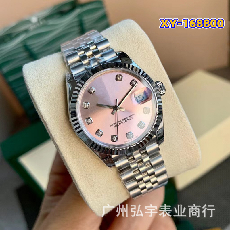 Micro-business dropshipping: Laojia pink log 31MM quartz watch, simple and compact, steel strap, fully automatic mechanical women's watch